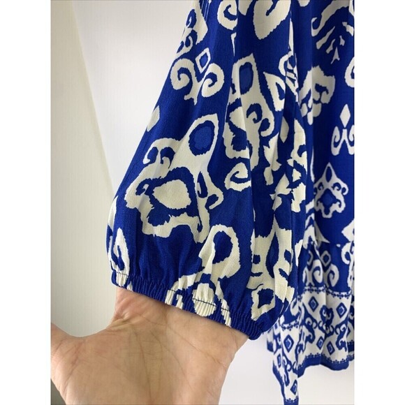 ZARA Blue Print Mini Dress Button Oversized Ruffle Peplum Pintuck Womens Large - Picture 2 of 12